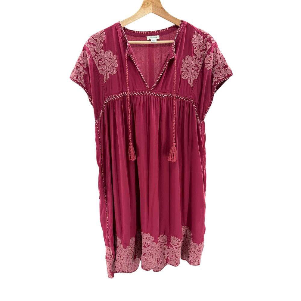 Sundance Plum Embroidered Blanket Stitch Modal Cover-up  L Dress Boho Oversized